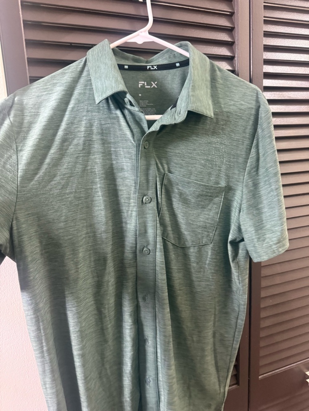 FLX Men's Heather Olive Short-Sleeve Button-Down Shirt